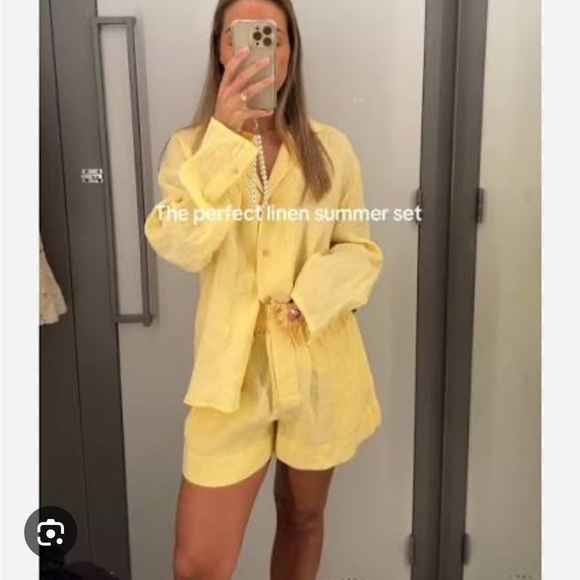 NWT Zara Yellow Linen Shirt and Shorts Set - Picture 3 of 16